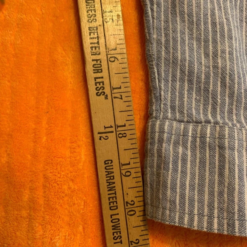 Light Blue Striped Linen Shirt Dress Long Sleeve Size Small/Tall - Picture 11 of 13